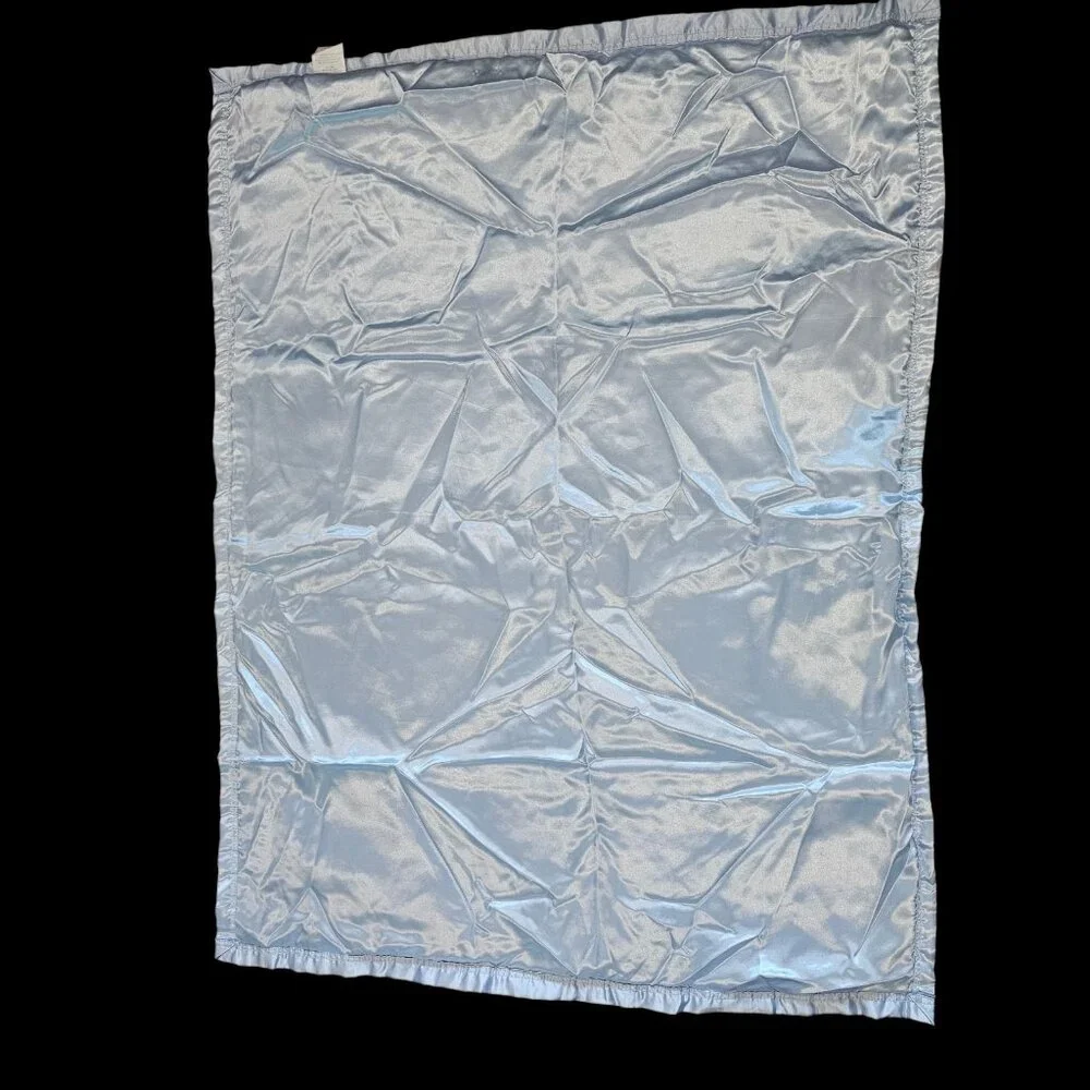 Small Wonders Baby‎ Blanket Light Blue Satin Trim Back Swirl Plush Soft